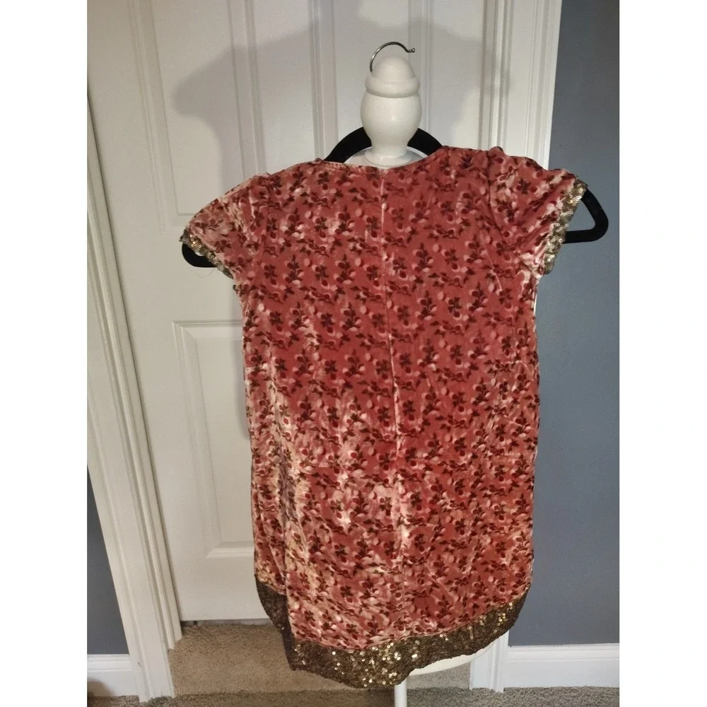 Mini Boden Girls Pink Floral Velvet‎ Sequin Dress Rose Gold Party Holiday 5-6Y